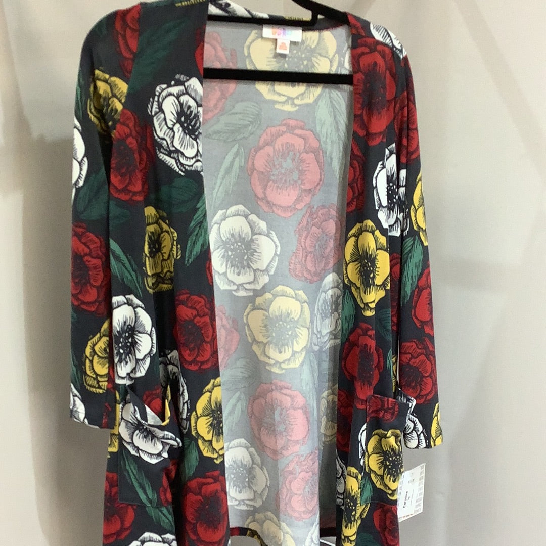 LuLaRoe Caroline Long Sleeve Cardigan XS, Grey & Floral-Shirts & Tops-Sunshine and Wine Boutique