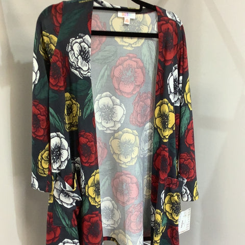 LuLaRoe Caroline Long Sleeve Cardigan Size XS Grey & Floral-Shirts & Tops-Sunshine and Wine Boutique
