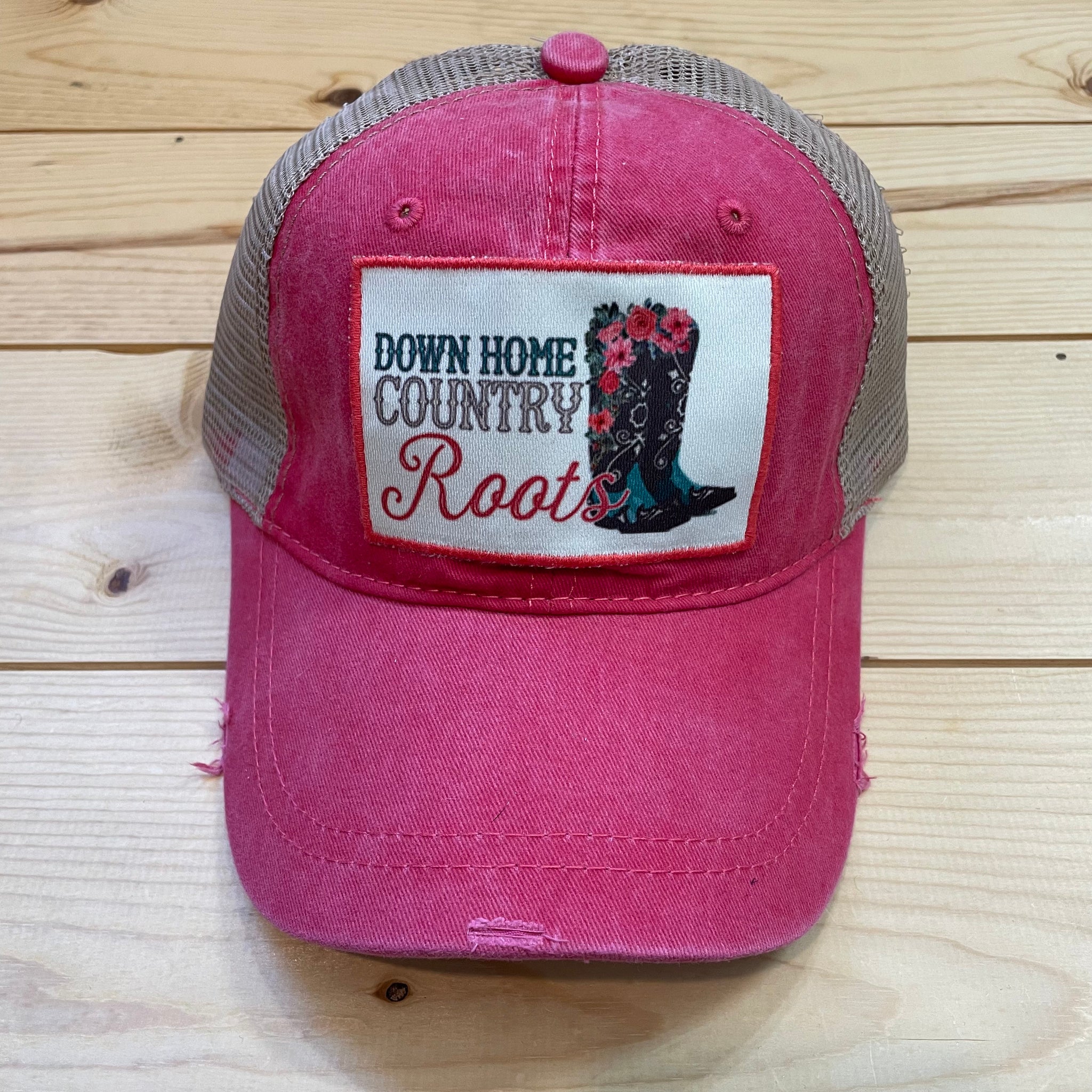 Southern Grace Down Home Country Roots patch on Coral Hat-Hats-Sunshine and Wine Boutique