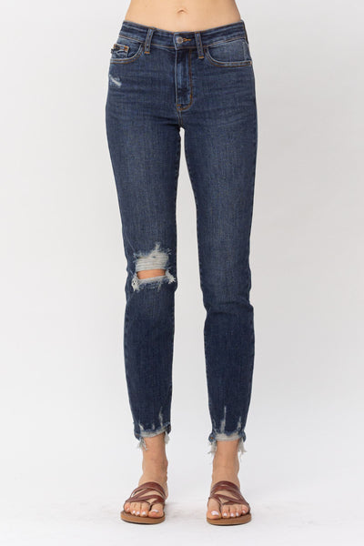 Judy Blue Mid Rise Chopped Hem Relaxed Denim 82446-Jeans-Sunshine and Wine Boutique
