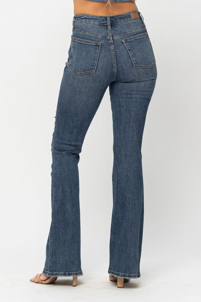 Judy Blue High Waist Tall Knee Destroyed Flare Denim 88480-Pants-Sunshine and Wine Boutique