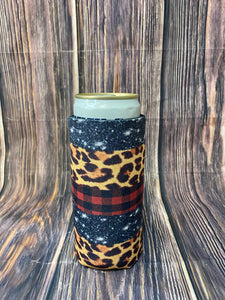 The Swanky Blossom Slim Can Cooler, Leopard Plaid-Can & Bottle Sleeves-Sunshine and Wine Boutique