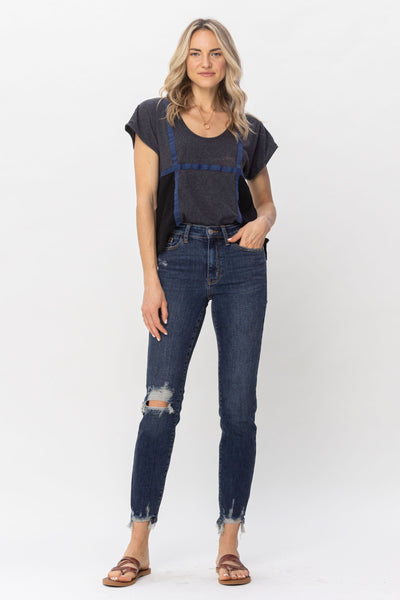 Judy Blue Mid Rise Chopped Hem Relaxed Denim 82446-Pants-Sunshine and Wine Boutique