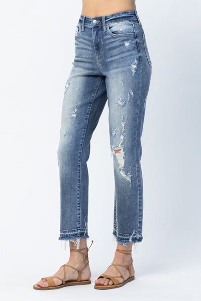 Judy Blue High Waist Release Hem Ankle Straight Denim 82436-Jeans-Sunshine and Wine Boutique