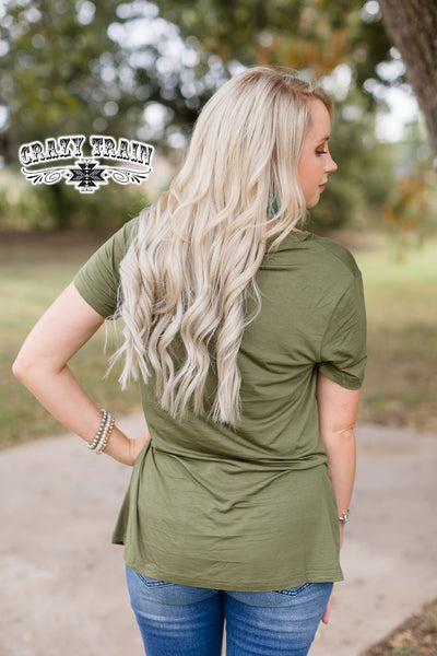 Crazy Train Forever Fave Solid Short Sleeve Top, Olive-Shirts & Tops-Sunshine and Wine Boutique