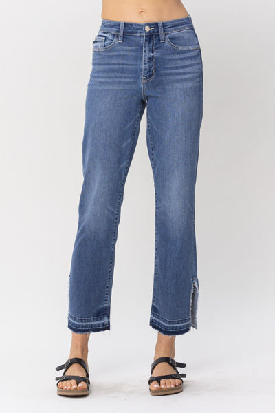 Judy Blue High Waist Fray Slit Release Hem Straight Denim 82453-Jeans-Sunshine and Wine Boutique