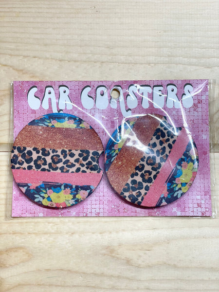 The Swanky Blossom Car Coasters, Floral & Leopard-Coasters-Sunshine and Wine Boutique