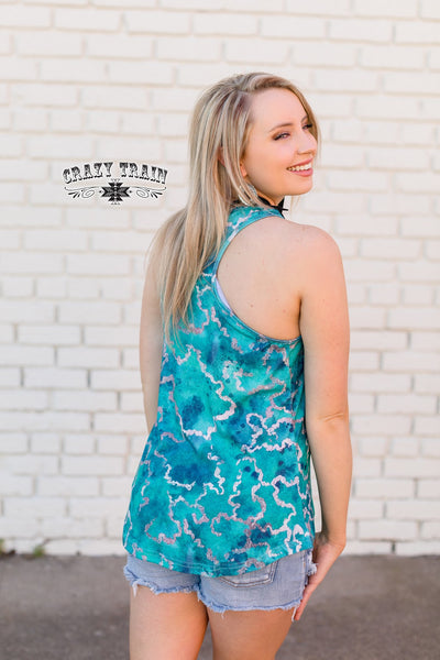 Crazy Train Emerald City Racerback Tank Top, Turquoise-Shirts & Tops-Sunshine and Wine Boutique