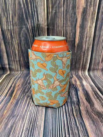 The Swanky Blossom Regular Can Cooler, Bull Skull & Cacti-Can & Bottle Sleeves-Sunshine and Wine Boutique