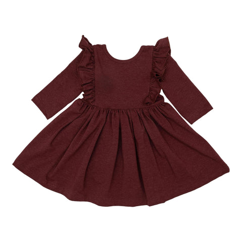 Mila & Rose Girl's Burgundy Heather Ruffle Twirl Dress-Baby & Toddlers Tops-Sunshine and Wine Boutique