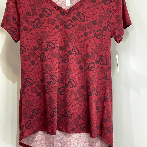 LuLaRoe Christy V-Neck Short Sleeve Top, Red-Shirts & Tops-Sunshine and Wine Boutique