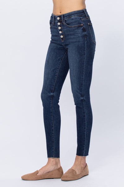 Judy Blue High Rise Button Fly Cut Off Skinny Denim 82318-Jeans-Sunshine and Wine Boutique