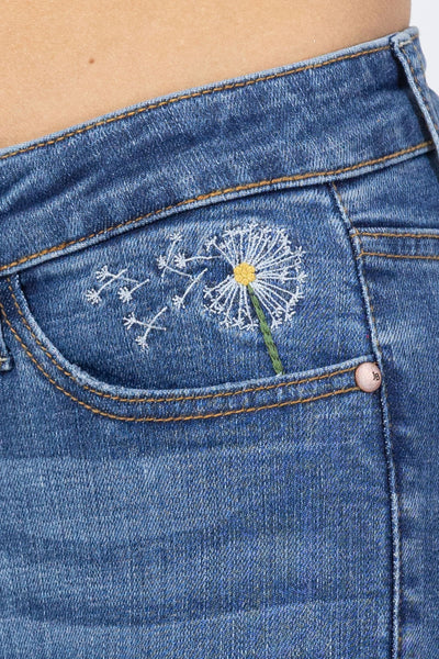 Judy Blue High Waist Dandelion Embroidery Skinny Denim 88415-Jeans-Sunshine and Wine Boutique