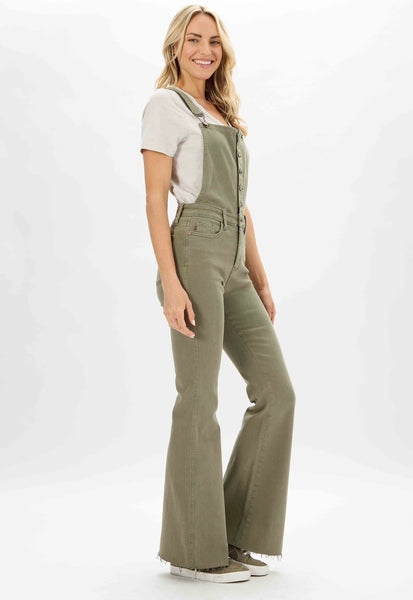Judy Blue High Waist "Control Top" w/ Release Hem Retro Flare Overall Denim 88629-Pants-Sunshine and Wine Boutique