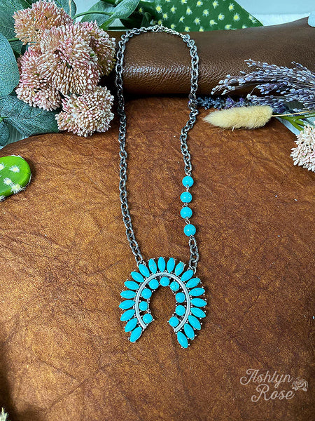 Ashlyn Rose Tell Me About It Silver Necklace, Turquoise Squash Blossom-Necklaces-Sunshine and Wine Boutique