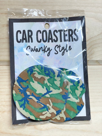 The Swanky Blossom Car Coaster Set, Camouflage-Coasters-Sunshine and Wine Boutique
