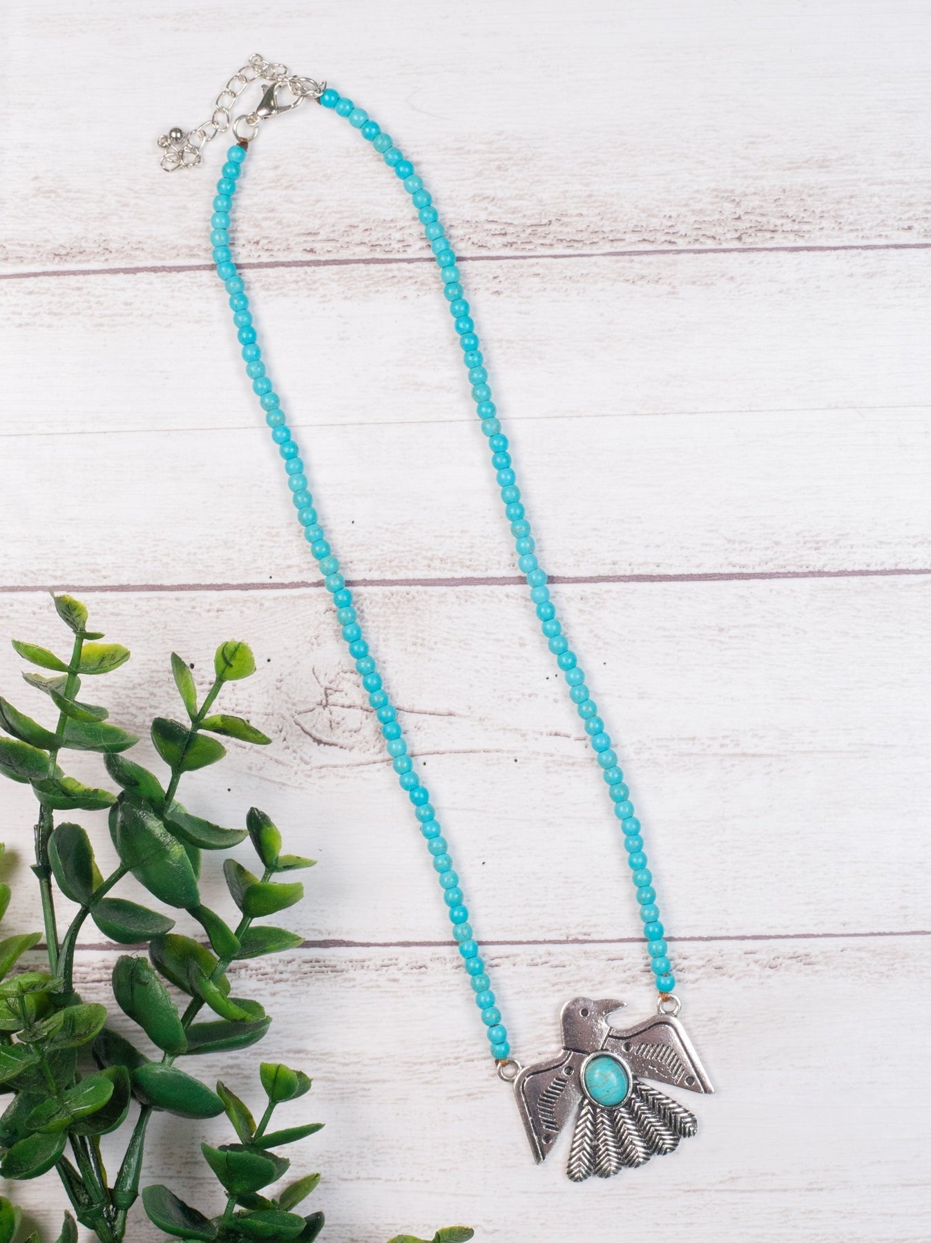 Ashlyn Rose I Wanna Fly Away Thunderbird Necklace, Silver w/ Turquoise-Necklaces-Sunshine and Wine Boutique