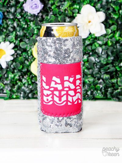 Peachy Keen Lake Bum Sequin Slim Can Cooler-Can & Bottle Sleeves-Sunshine and Wine Boutique