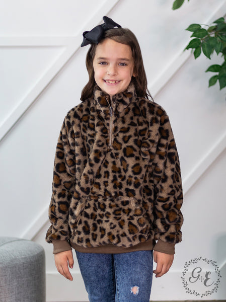 Southern Grace Girl's Untamed Leopard Sherpa with Pocket-Baby & Toddlers Tops-Sunshine and Wine Boutique