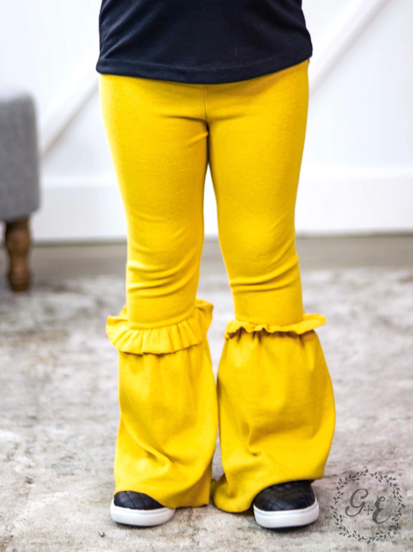 Southern Grace Girl's Ruffle My Feathers Flare Pants with Ruffle, Yellow-Clothing-Sunshine and Wine Boutique