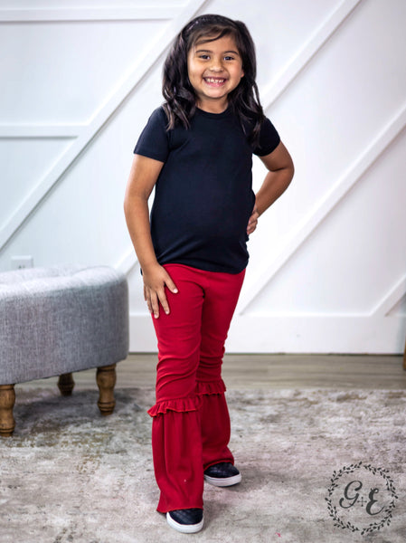 Southern Grace Girl's Ruffle My Feathers Flare Pants with Ruffle, Red-Clothing-Sunshine and Wine Boutique