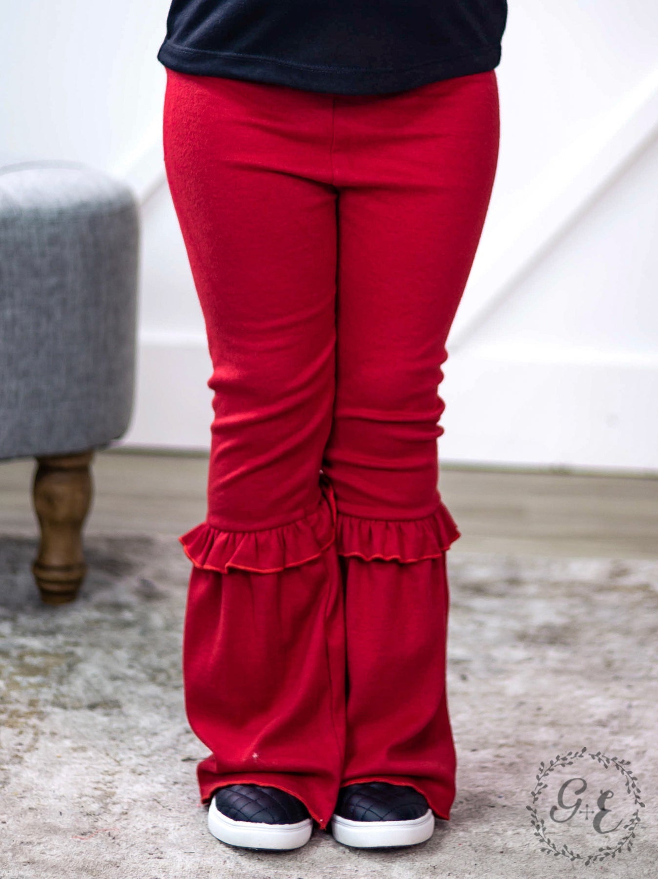Southern Grace Girl's Ruffle My Feathers Flare Pants with Ruffle, Red-Clothing-Sunshine and Wine Boutique