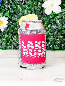 Peachy Keen Lake Bum Sequin Regular Can Cooler-Can & Bottle Sleeves-Sunshine and Wine Boutique