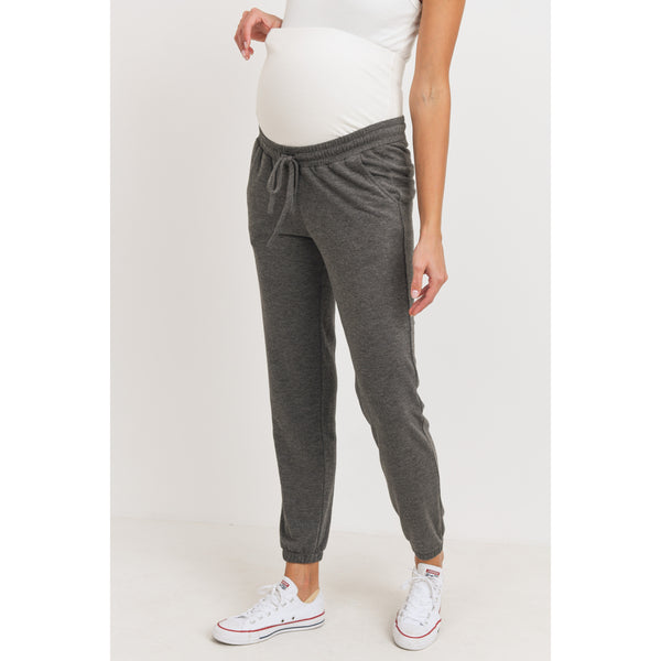 Hello Miz Two-Tone Brushed Terry Maternity Sweatpants, Charcoal-Clothing-Sunshine and Wine Boutique