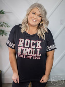 Southern Grace Rock 'N Roll Stole my Soul Top-Shirts & Tops-Sunshine and Wine Boutique