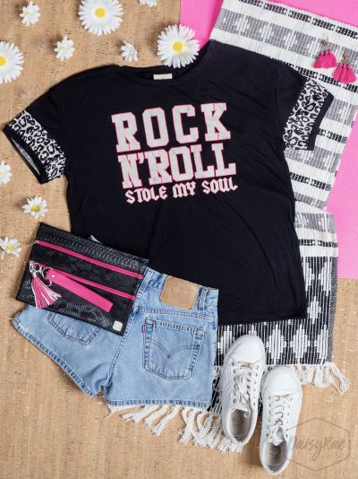 Southern Grace Rock 'N Roll Stole my Soul Top-Shirts & Tops-Sunshine and Wine Boutique